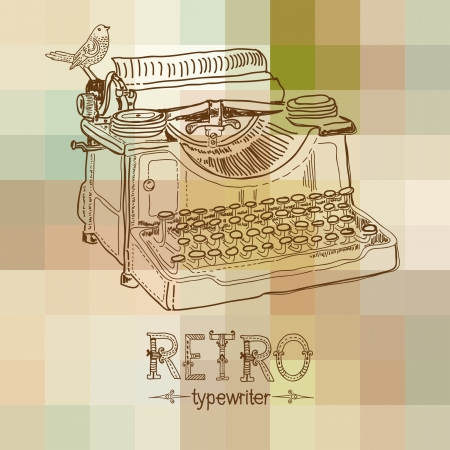 Retro typewriter with birdのイラスト素材