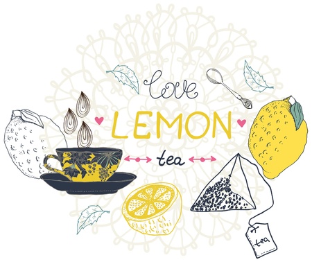 love lemon tea card, beautiful handdrawn illustrationのイラスト素材