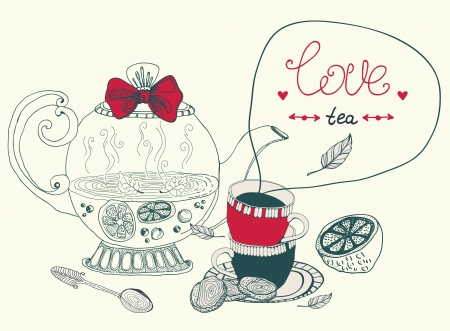 love lemon tea card, beautiful handdrawn illustrationのイラスト素材