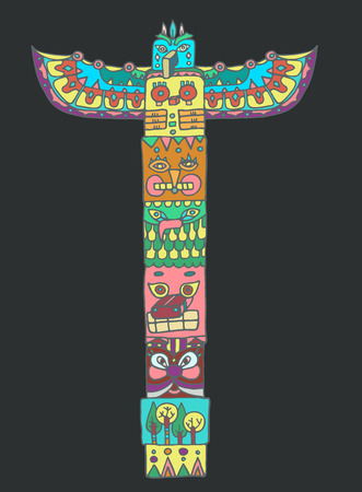 Color Totem pole with animals illustrationのイラスト素材