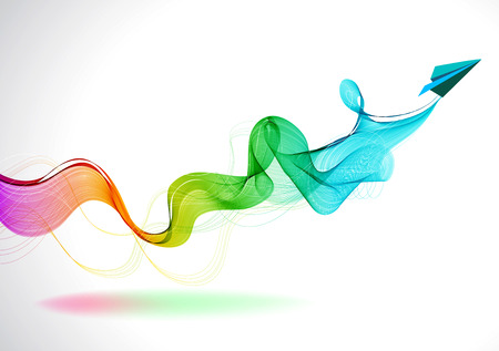 Abstract color background with paper air plane and wave for designのイラスト素材