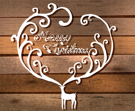 Christmas deer with Merry Christmas text over wood background for beautiful Holiday designのイラスト素材