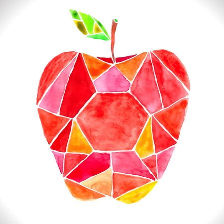 Watercolor beautiful mosaic red apple over whiteのイラスト素材