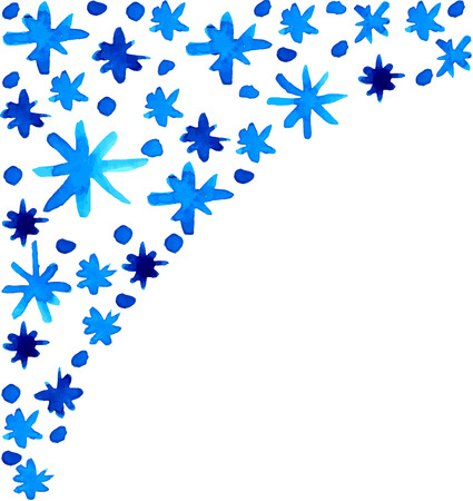 Watercolor beautiful blue snowflakes over white backgroundのイラスト素材