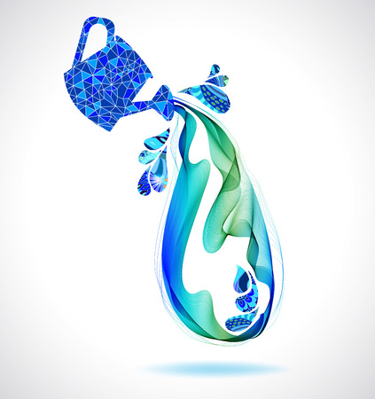 Abstract color background with wave and watering can and drops, modern illustrationのイラスト素材