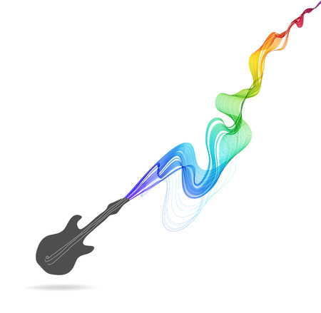 Dark gray guitar icon with color abstract wave over whiteのイラスト素材