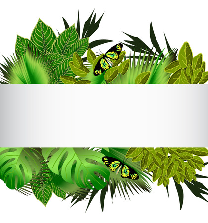 Tropical green leaves. Floral design background. Bright color vibrant illustrationのイラスト素材