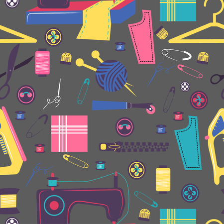 Sewing related elements, Seamless color pattern, craft illustration