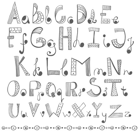Hand drawn alphabet, funny doodle ABCのイラスト素材