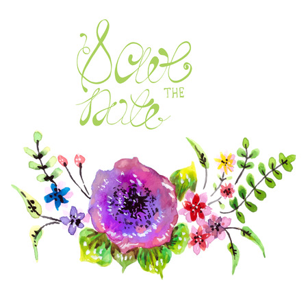 Watercolor floral frame for wedding invitation design, save the date illustrationのイラスト素材