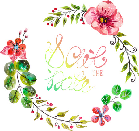 Watercolor floral frame for wedding invitation design, save the date illustrationのイラスト素材