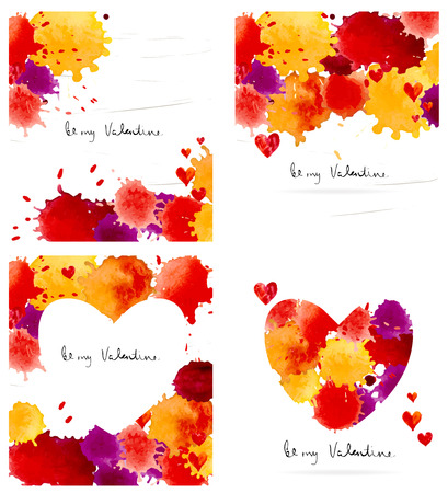 Watercolor colorful blot and heart frame for holiday design, Valentine's dayのイラスト素材