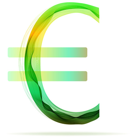 Green abstract Euro sign with shadow over whiteのイラスト素材