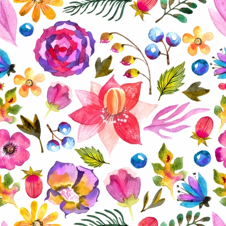 Watercolor natural seamless pattern over whiteのイラスト素材