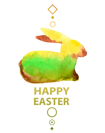 Watercolor Easter card with rabbit over whiteのイラスト素材