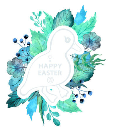 Easter watercolor natural illustration with duckling sticker for beautiful Holiday designのイラスト素材