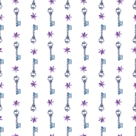 Watercolor flower and key pattern for beautiful designの写真素材