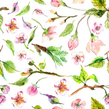 Watercolor apple flowers seamless pattern, beautiful background for designの写真素材