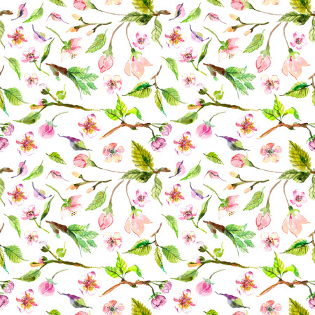 Watercolor apple flowers seamless pattern, beautiful background for designの写真素材