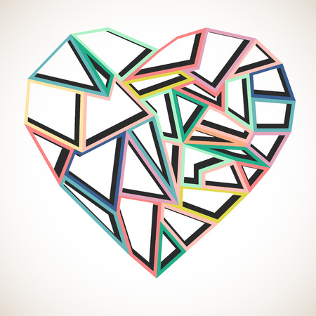Abstract geometric colorful heart over white, Valentine card designのイラスト素材
