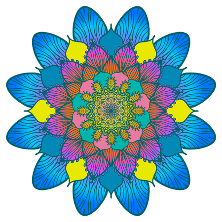 Flower color Mandala. Vintage decorative element. Oriental pattern, vector illustrationのイラスト素材