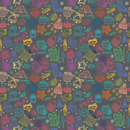 Christmas doodles collection, seamless patternのイラスト素材