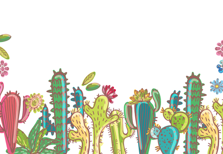 Mexico cactus  illustrations collection, colorful elements for designのイラスト素材