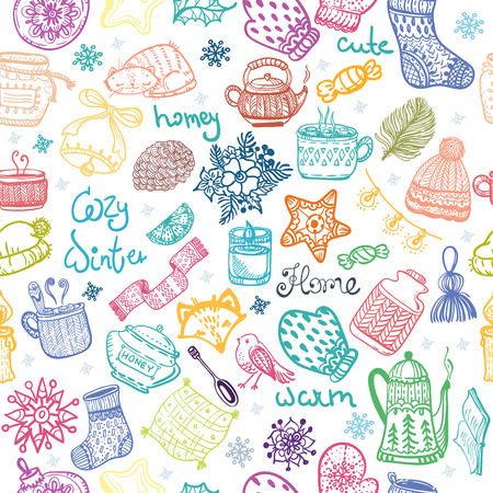 Christmas doodles collection, seamless patternのイラスト素材