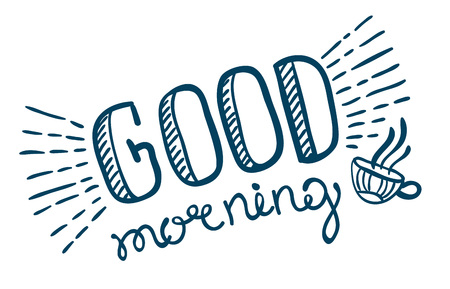 Good morning lettering, hand drawn illustrationのイラスト素材
