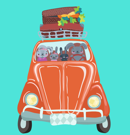 Cartoon rabbit family, colorful cute illustrationの写真素材