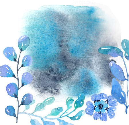 Watercolor spot and flowers, bright and beautiful backgroundの写真素材