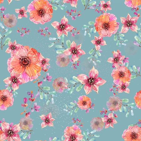 Watercolor natural seamless pattern, flowers and petals seamless backgroundの写真素材