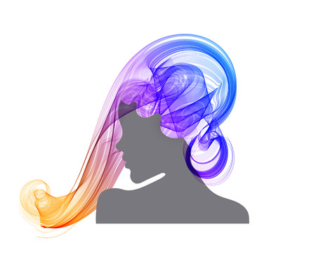 Woman's profile with long, beautiful hair, modern abstract illustration, colorful illustrationのイラスト素材