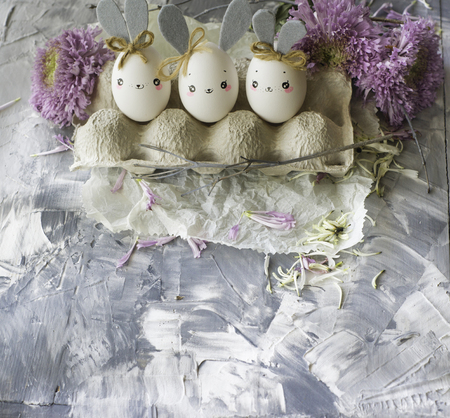 Easter decoration for home, handmade work, cute eggshell rabbits, beautiful  for card designの写真素材