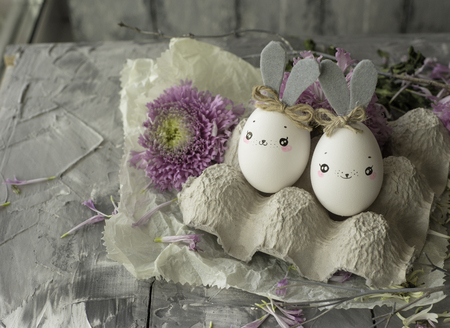 Easter decoration for home, handmade work, cute eggshell rabbits, beautiful  for card designの写真素材