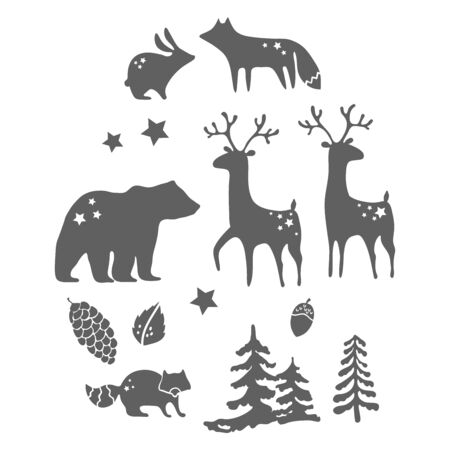 Forest animals silhouettes over white  for beautiful designのイラスト素材