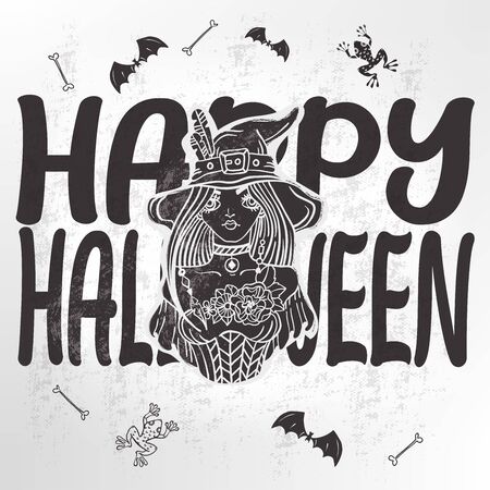 Beautiful lady Witch, woman over Halloween  for Holiday Designの写真素材