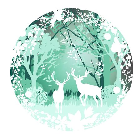 Woodland deer paper cut style, modernの写真素材