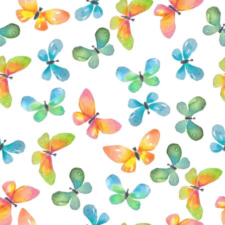 Butterflies, colorful seamless pattern, bright  over whiteの写真素材