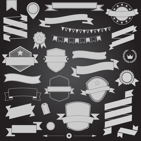 Big set retro design ribbons and badge Vector design elementsのイラスト素材