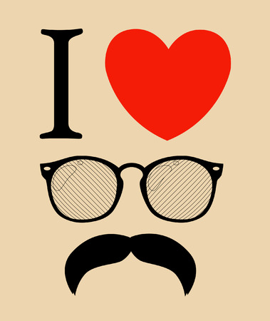 print I love Hipster style, glasses and mustaches. のイラスト素材