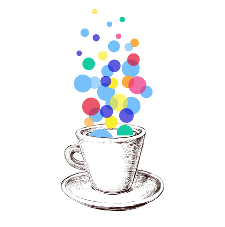 Art Sketch Coffee Cup Bubbles Hand Drawn Vector Illustrationのイラスト素材