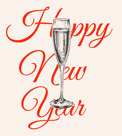 Champagne Glass Hand Drawing Vector Illustration Bubbles. Alcoholic Drink.のイラスト素材