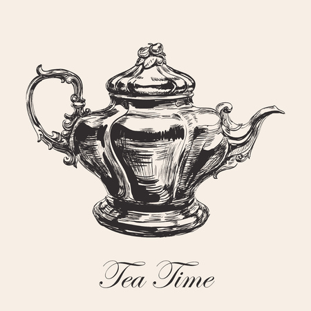 Hand Drawn Sketch Teapot Vector illustration.のイラスト素材