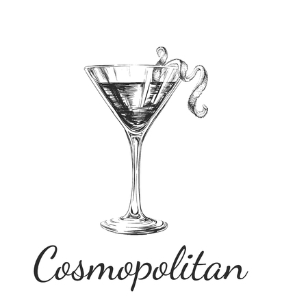Hand Drawn Sketch Cosmopolitan Cocktail Drinksのイラスト素材