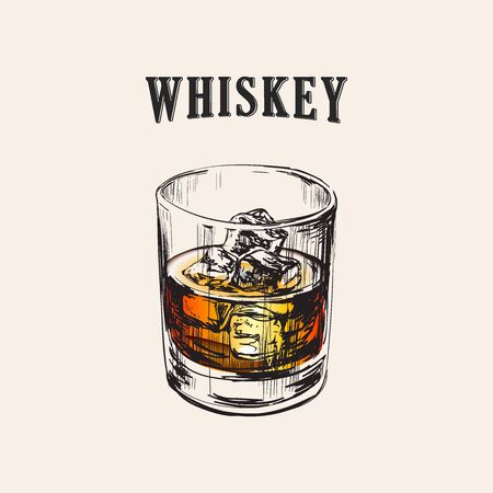 Whiskey Glass Hand Drawn Drink Illustrationのイラスト素材