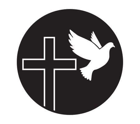 Dove flying with a Symbol of Religion. Cross. Dove Of Peace. Vector. Holy Spirit. Church .のイラスト素材