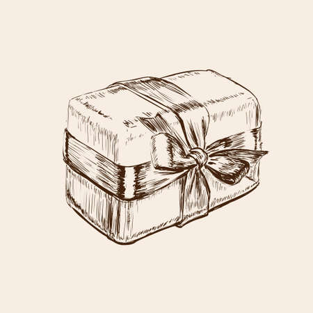 Gift Box Hand Drawn Vector Illustration. Birthday. Xmas. Christmas.のイラスト素材