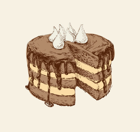 Chocolate Cake Hand Drawn Vector Illustration. Birthday.のイラスト素材