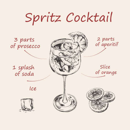 Spritz Recipe Hand Drawn Summer Cocktail Drink Vector Illustrationのイラスト素材
